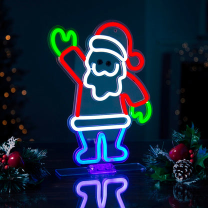 Premier USB Lit Neon Hanging Waving Santa 33cm