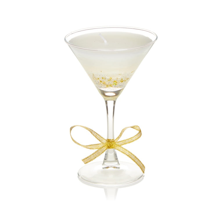 Premier Martini Glass Gel Candle With Gold Bow 16cm
