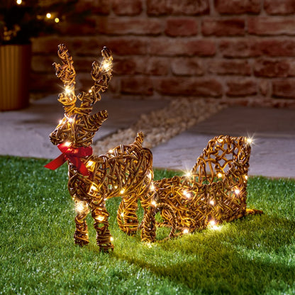 Premier Multi Act Lit Rattan Look Reindeer 50 x 39cm