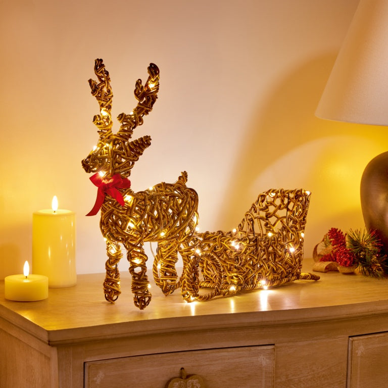 Premier Multi Act Lit Rattan Look Reindeer 50 x 39cm