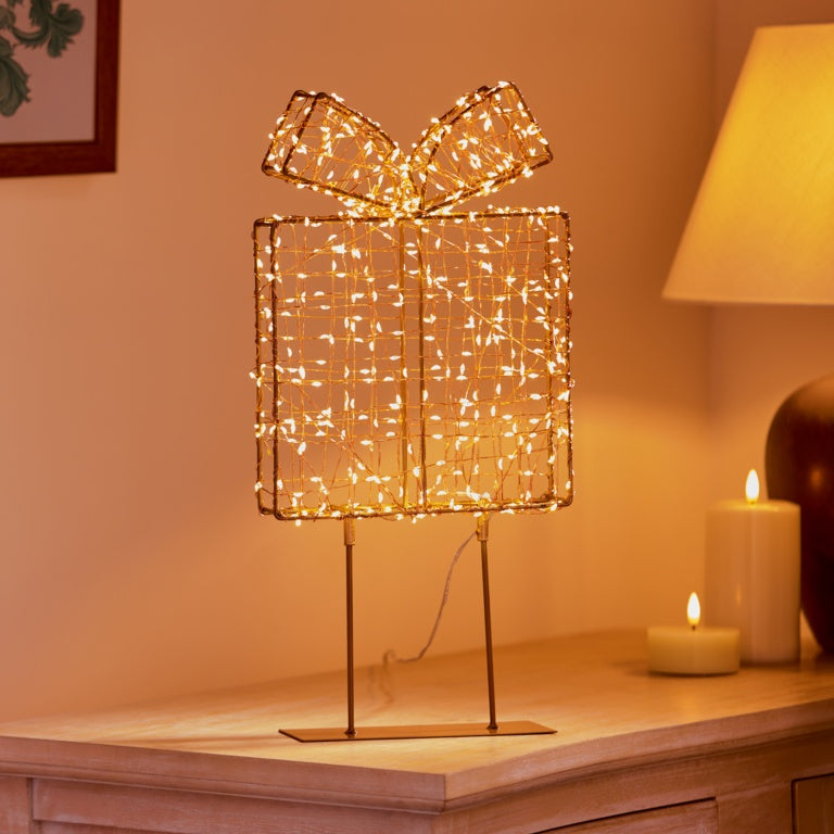 Premier Twinkling Lit Rose Gold Table Top Parcel 45cm