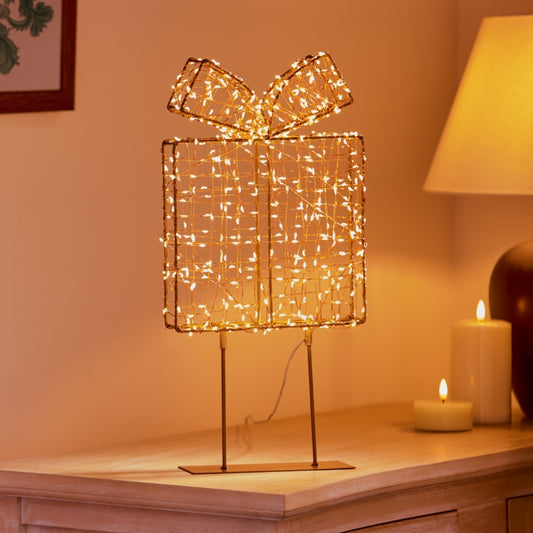 Premier Twinkling Lit Rose Gold Table Top Parcel 45cm