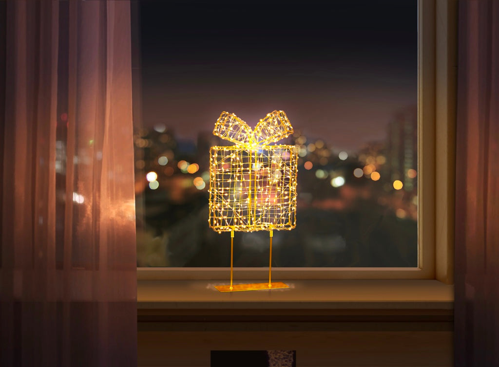 Premier Twinkling Lit Rose Gold Table Top Parcel 45cm