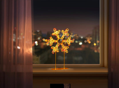 Premier Twinkling Lit Gold Table Top Snowflake 45cm Red & Warm White