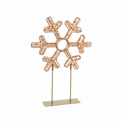 Premier Twinkling Lit Gold Table Top Snowflake 45cm Red & Warm White