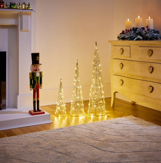Premier Lit Golden Elegance Twist Cones Set Of 3 80cm