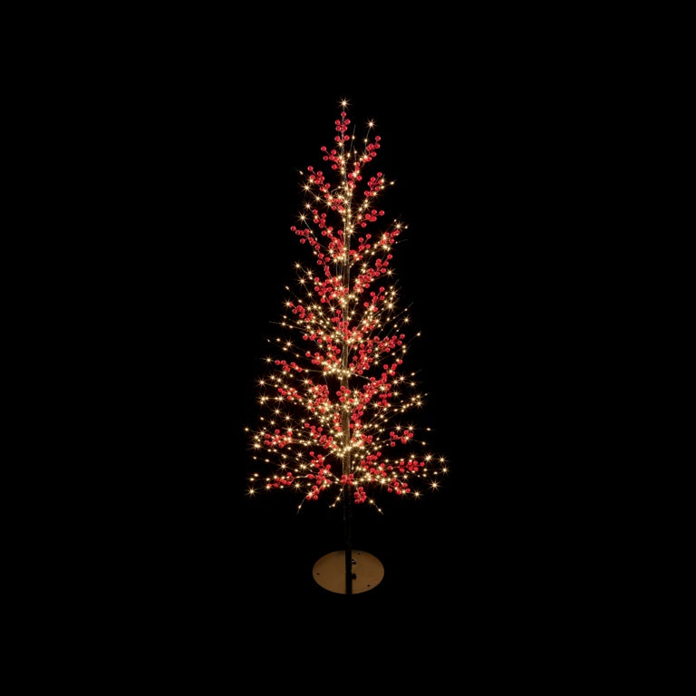 Premier Lit Red Berry Tree With 635 Warm White LEDs 1.5m