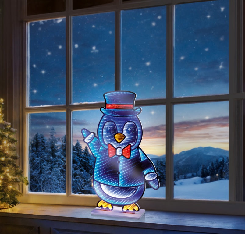 Premier Penguin With Top Hat & Bow Tie Infinity Mirror 40cm
