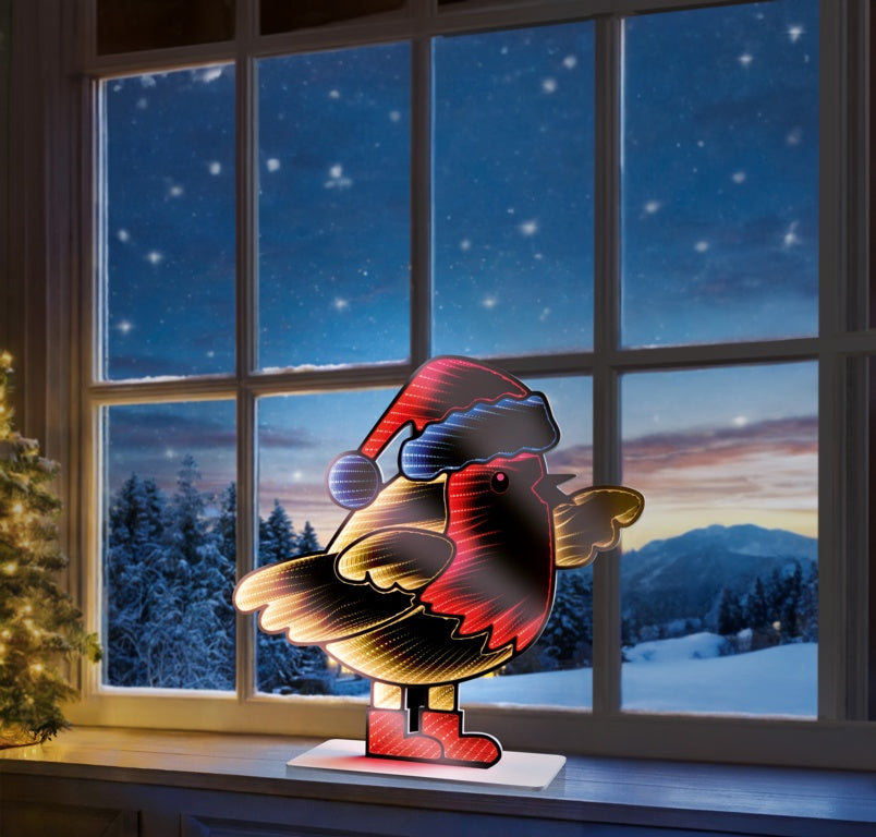 Premier Robin With Santa Hat Infinity Mirror 40cm