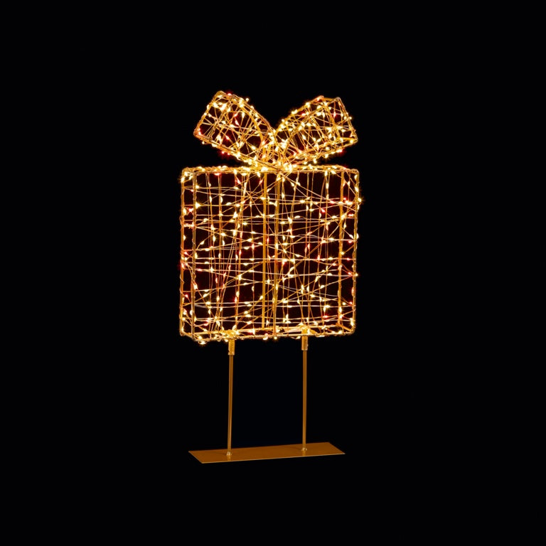 Premier Twinkling Lit Gold Table Top Parcel 45cm Red/Warm White