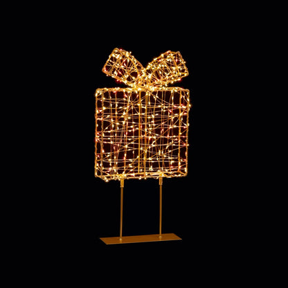 Premier Twinkling Lit Gold Table Top Parcel 45cm Red/Warm White