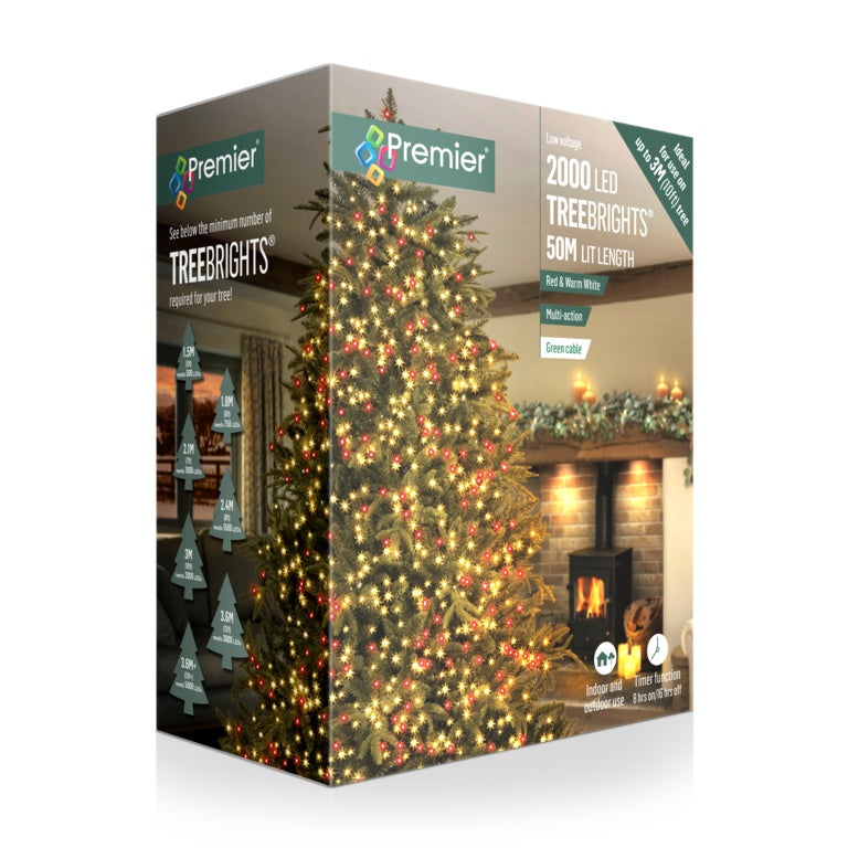 Premier 2000 LED Multi Action Treebrights Red/Warm White - Green Cable