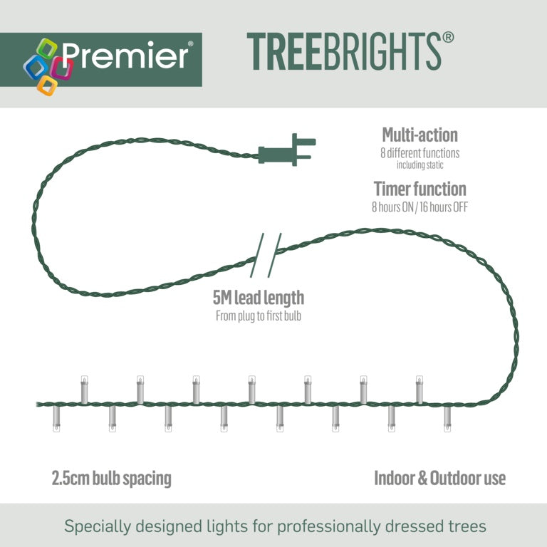 Premier 1000 LED Multi Action Treebrights Red/Warm White - Clear Cable