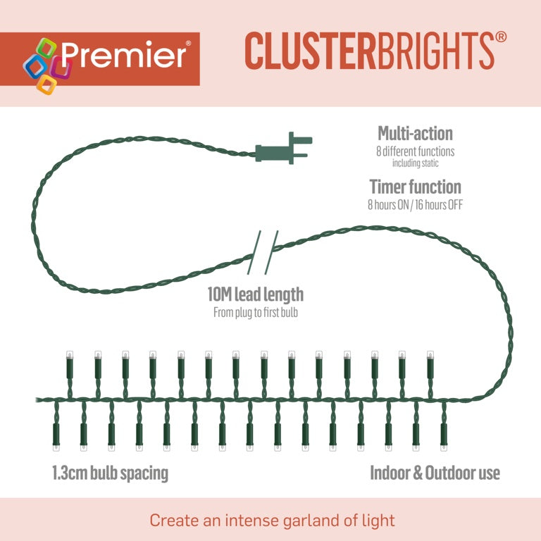 Premier 2000 LED Multi Action Cluster Brights Red/Warm White - Green Cable