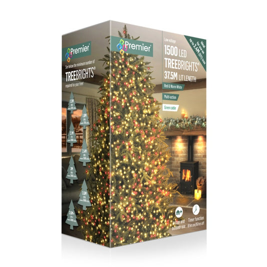 Premier 1500 LED Multi Action Treebrights With Timer Red/Warm White - Green Cable