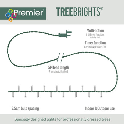 Premier 1500 LED Multi Action Treebrights With Timer Red/Warm White - Green Cable