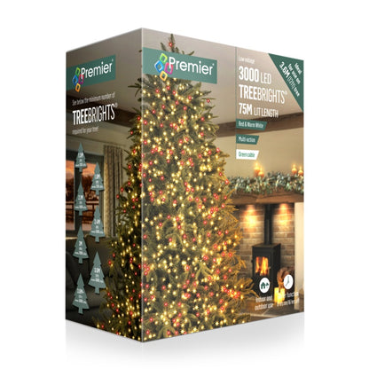 Premier 3000 LED Multi Action Treebrights With Timer Red/ Warm White - Green cable