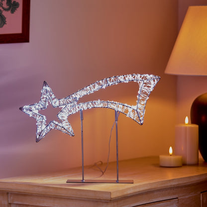 Premier Twinkling Lit Silver Table Top Shooting Star 38cm
