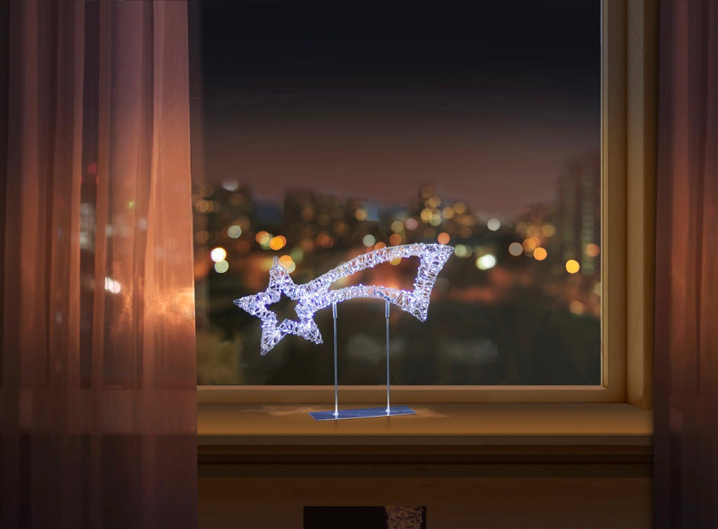 Premier Twinkling Lit Silver Table Top Shooting Star 38cm