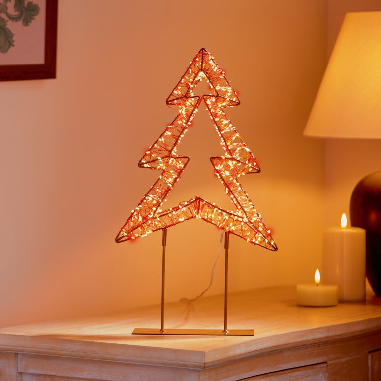 Premier Twinkling Lit Gold Table Top Tree 45cm Red/Warm White