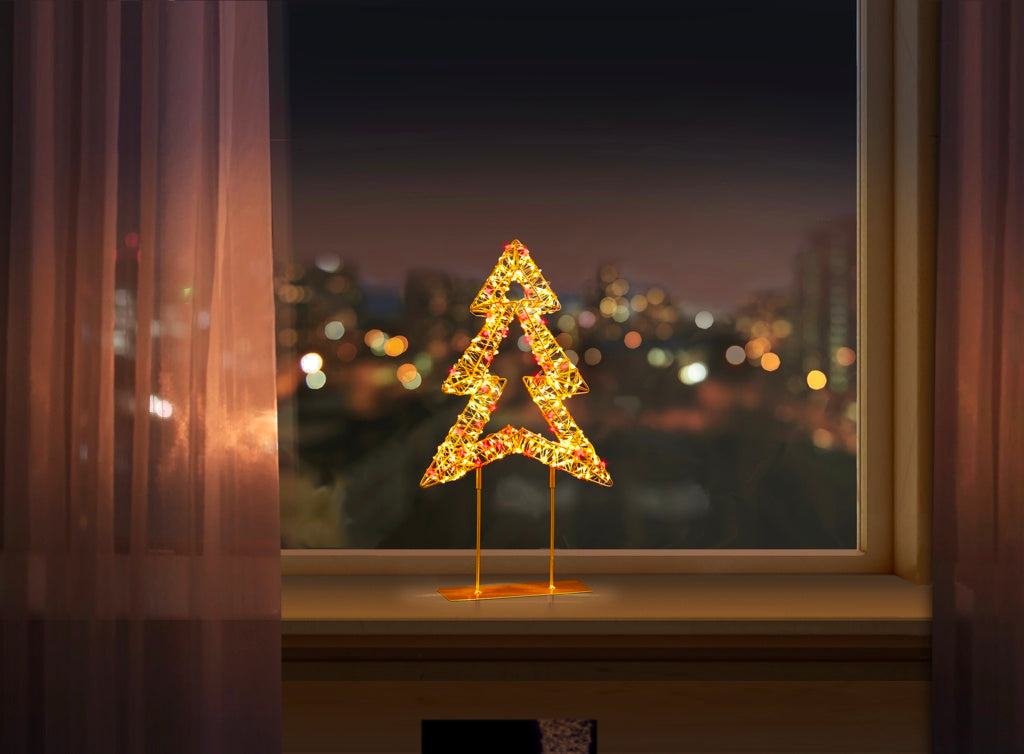 Premier Twinkling Lit Gold Table Top Tree 45cm Red/Warm White