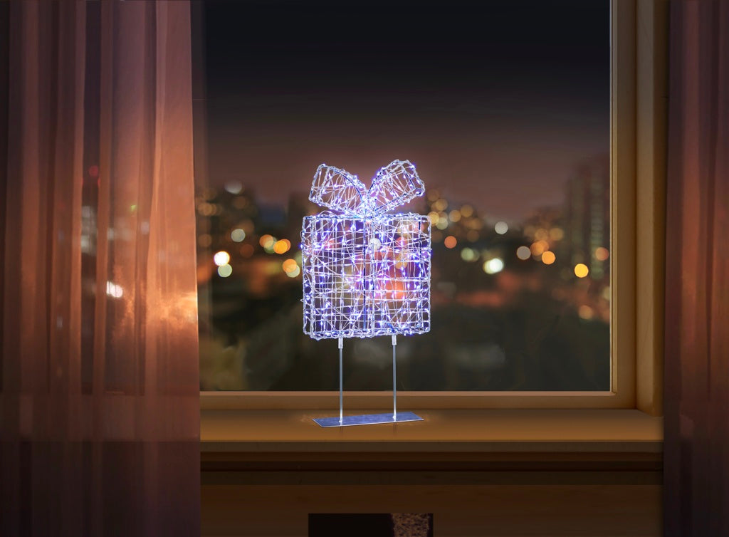 Premier Twinkling Lit Silver Table Top Parcel 45cm