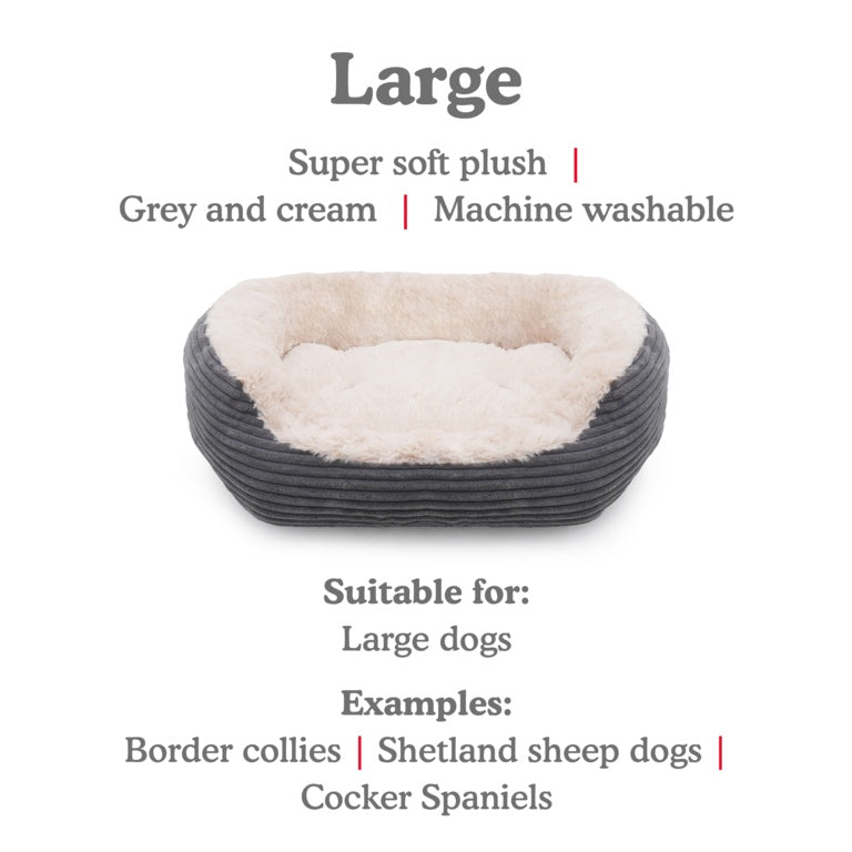 ROSEWOOD Grey Jumbo Cord Plush Dog Bed Large