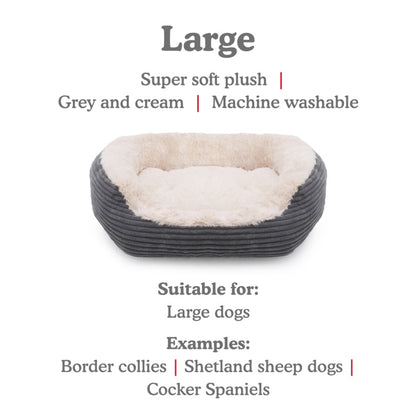 ROSEWOOD Grey Jumbo Cord Plush Dog Bed Large