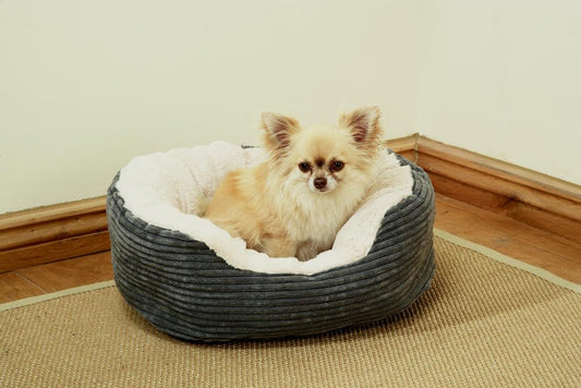 ROSEWOOD Grey Jumbo Cord Plush Dog Bed Medium