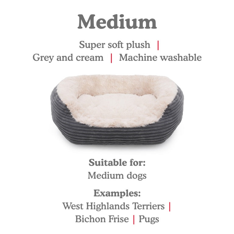 ROSEWOOD Grey Jumbo Cord Plush Dog Bed Medium