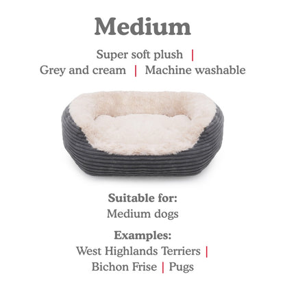 ROSEWOOD Grey Jumbo Cord Plush Dog Bed Medium