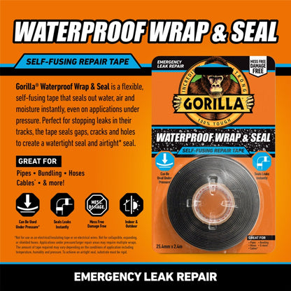 Gorilla Black Silicone Tape Waterproof Wrap & Seal 25.4mm x 2.4m