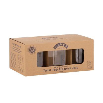 Kilner Hex Twist Top Jars Set 6 500ml