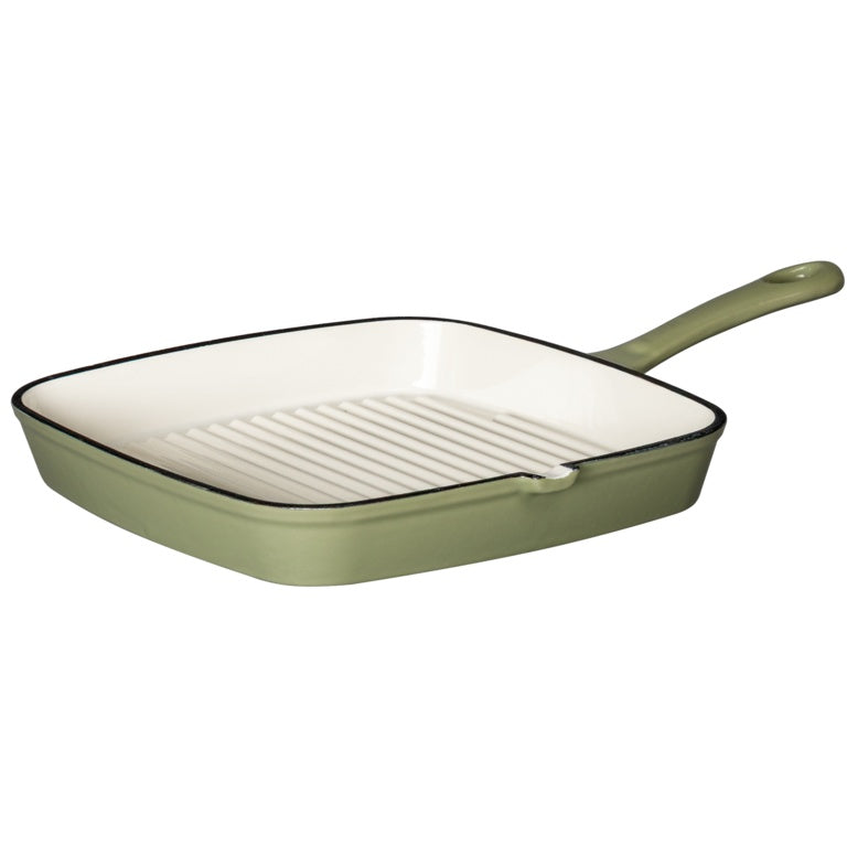John & Lisa Cast Iron Sage Green Grill Pan 23cm