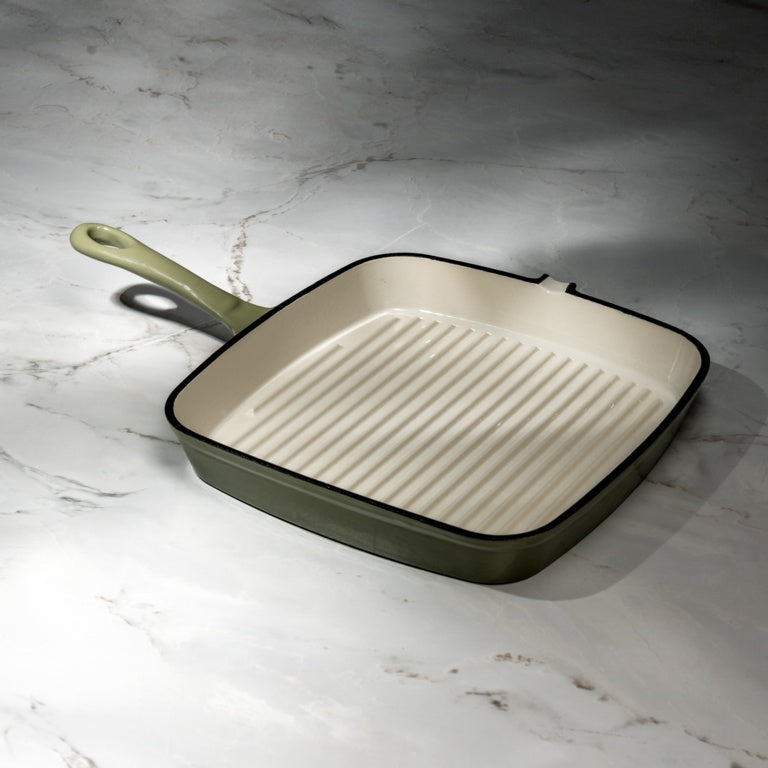 John & Lisa Cast Iron Sage Green Grill Pan 23cm