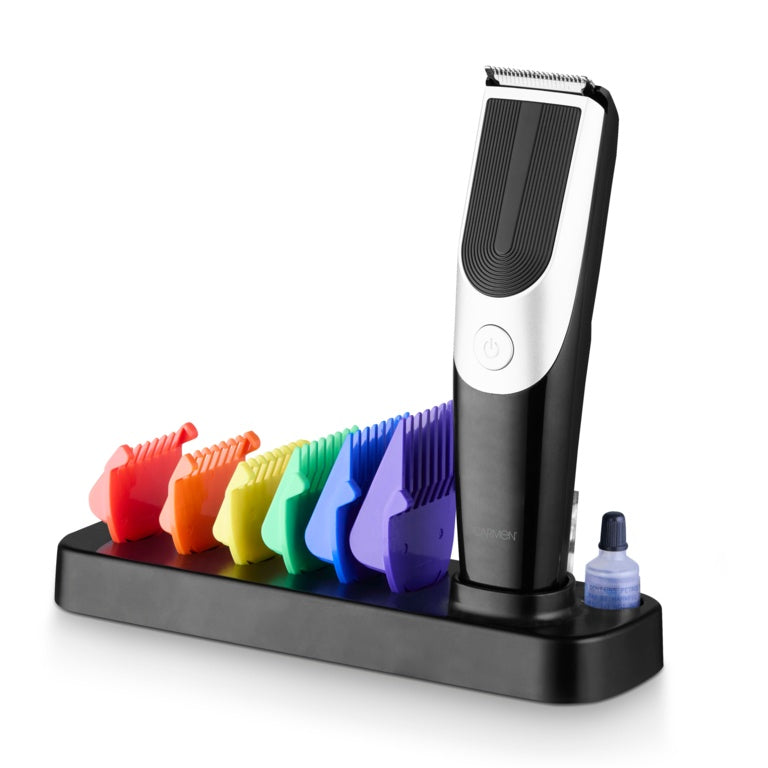 Carmen Mens Hair Trimmer With LED Display 6 Coloured Combs