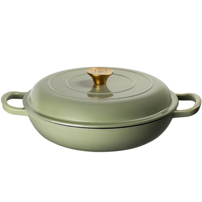 J & L Cast Iron Sage Green Shallow Casserole 30cm