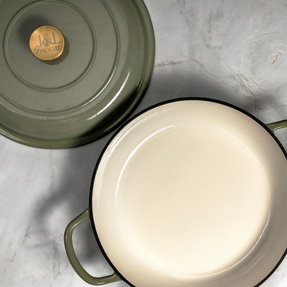 J & L Cast Iron Sage Green Shallow Casserole 30cm