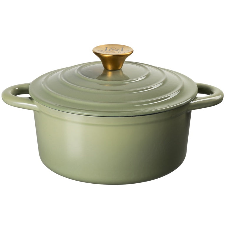 J & L Cast Iron Sage Green Round Casserole 21cm