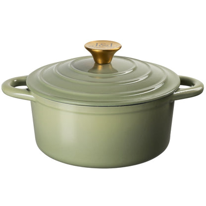 J & L Cast Iron Sage Green Round Casserole 21cm
