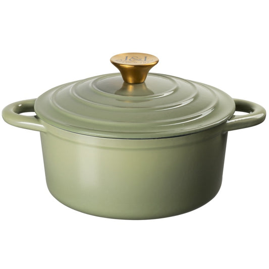 J & L Cast Iron Sage Green Round Casserole 21cm
