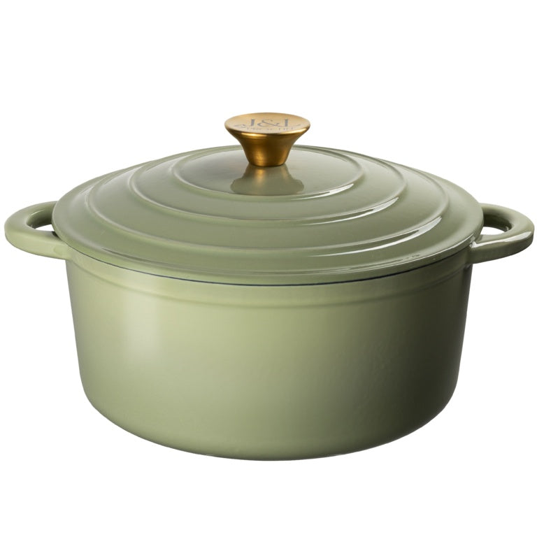 J & L Cast Iron Sage Green Round Casserole 26cm