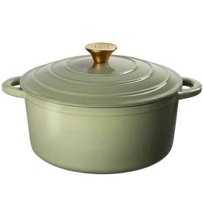 J & L Cast Iron Sage Green Round Casserole 26cm