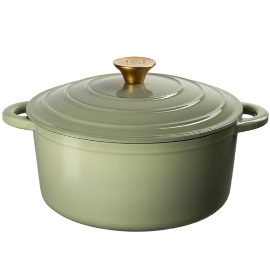 J & L Cast Iron Sage Green Round Casserole 26cm