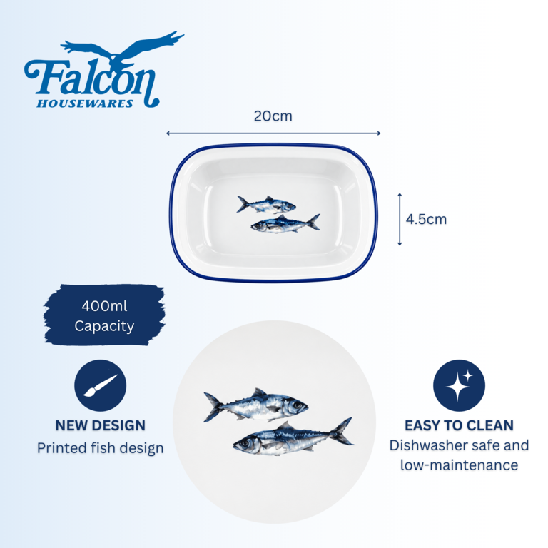Falcon Enamel Oblong Pie Dish 20cm Fish