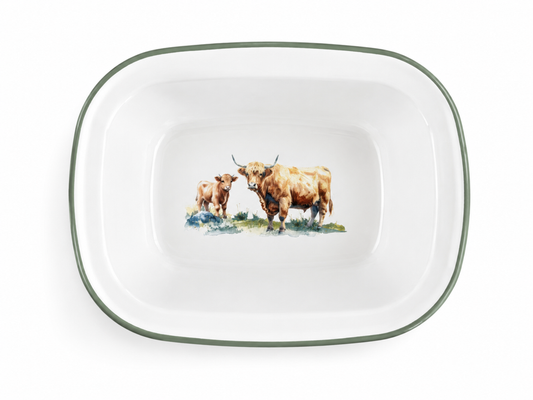 Falcon Enamel Oblong Pie Dish 20cm Highland Cow
