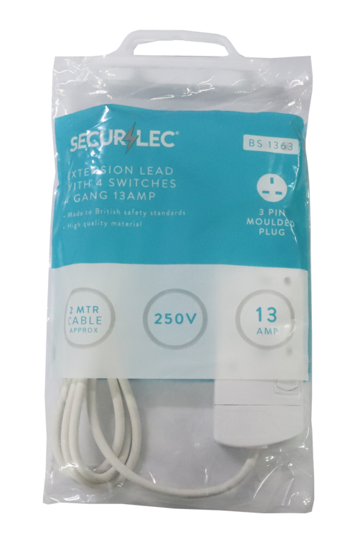Securlec 4 Gang Extension Lead 2 Metre 13 Amp