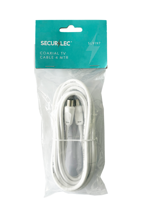 Securlec 4m TV Fly Lead Coax Plug to Coax Plug, White