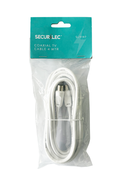Securlec 4m TV Fly Lead Coax Plug to Coax Plug, White