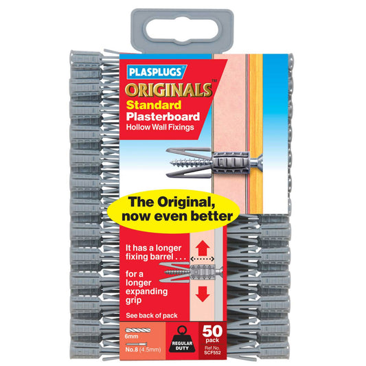 Plasplugs Regular Duty Plasterboard Fixings 50 Pack